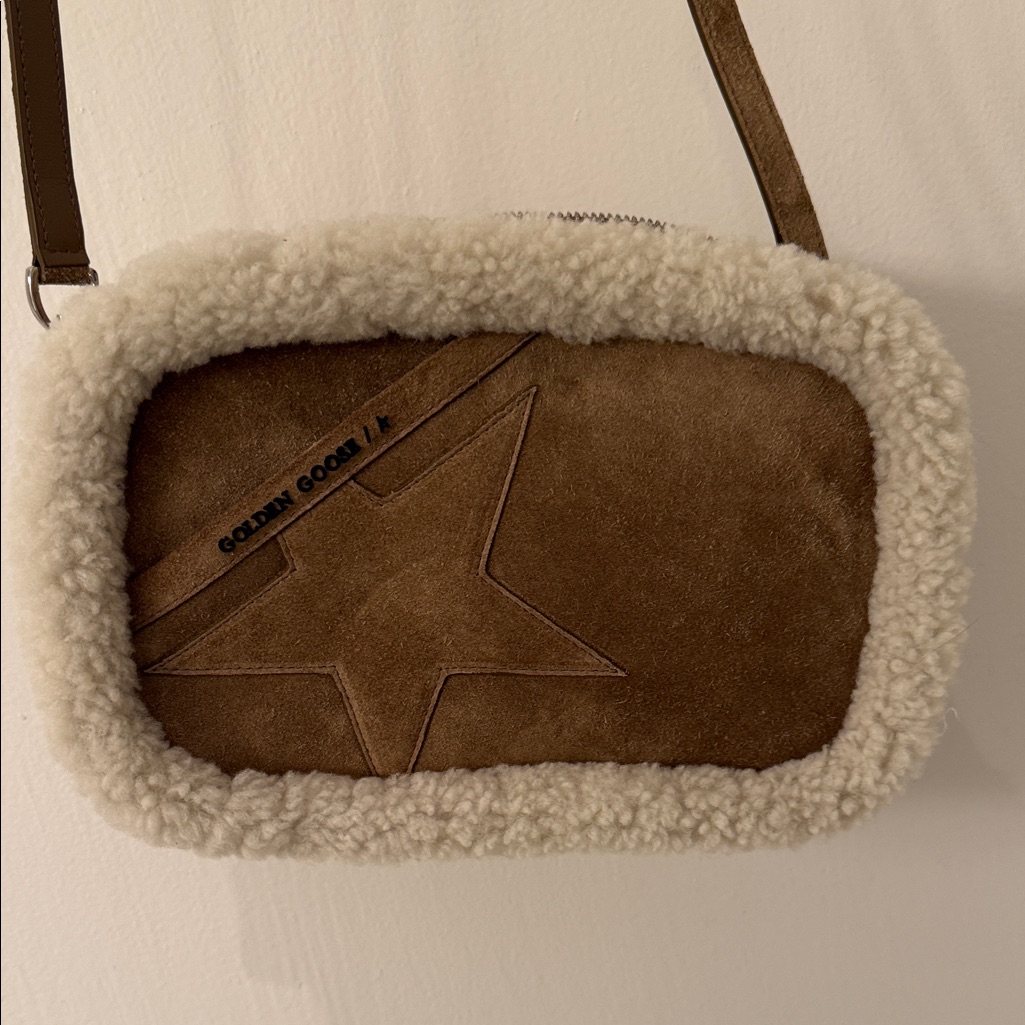 Golden Goose Tan Suede Crossbody Bag With Shearling Trim Star Genuine Camera Bag